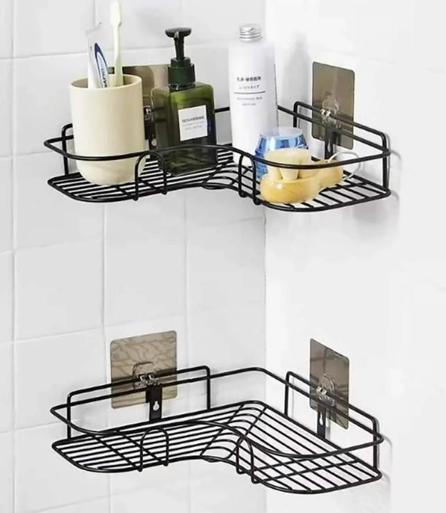 Stainless Steel Self‑Adhesive Corner Rack – Elegant Storage for Kitchen and Bathroom