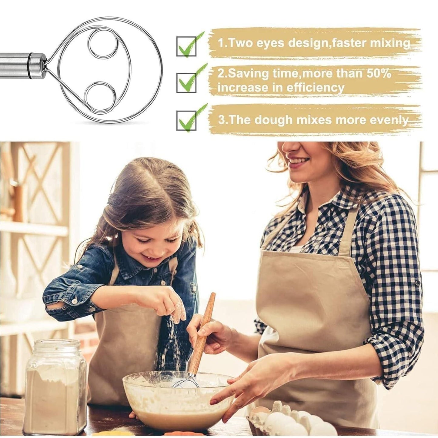 Dishwasher-Safe Danish Dough Whisk – Stainless Steel Bread Mixer for Effortless Dough Preparation